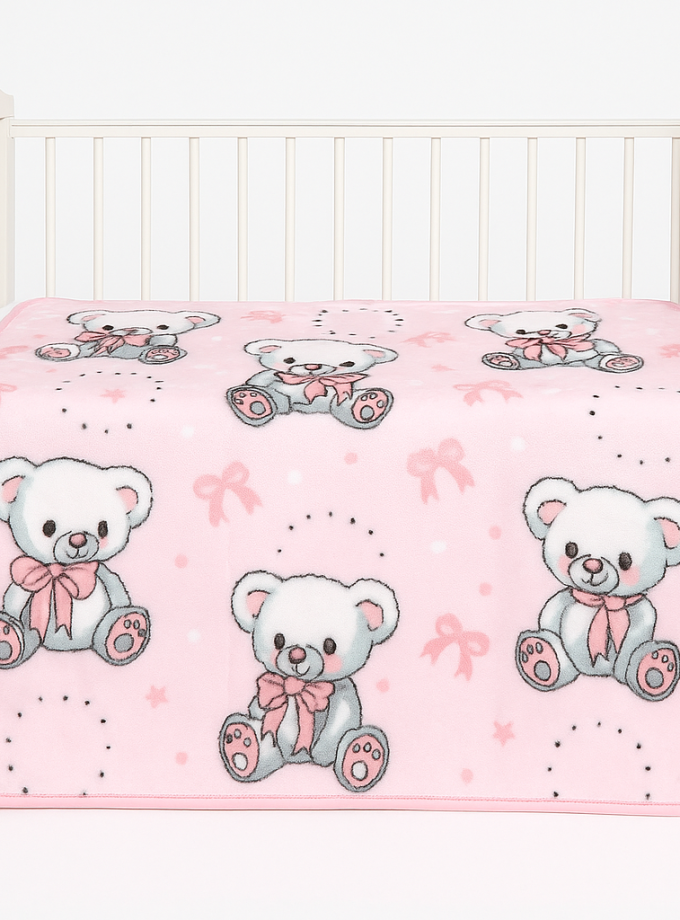 Κουβερτούλα  Βελουτέ Κούνιας Βελουτέ 110x150 Cosmin Dreamy Bear Pink