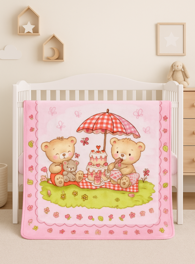 Κουβερτούλά Βελουτέ Κούνιας Βελουτέ  110x150 Cosmin Dreamy Bears Pink-Grey
