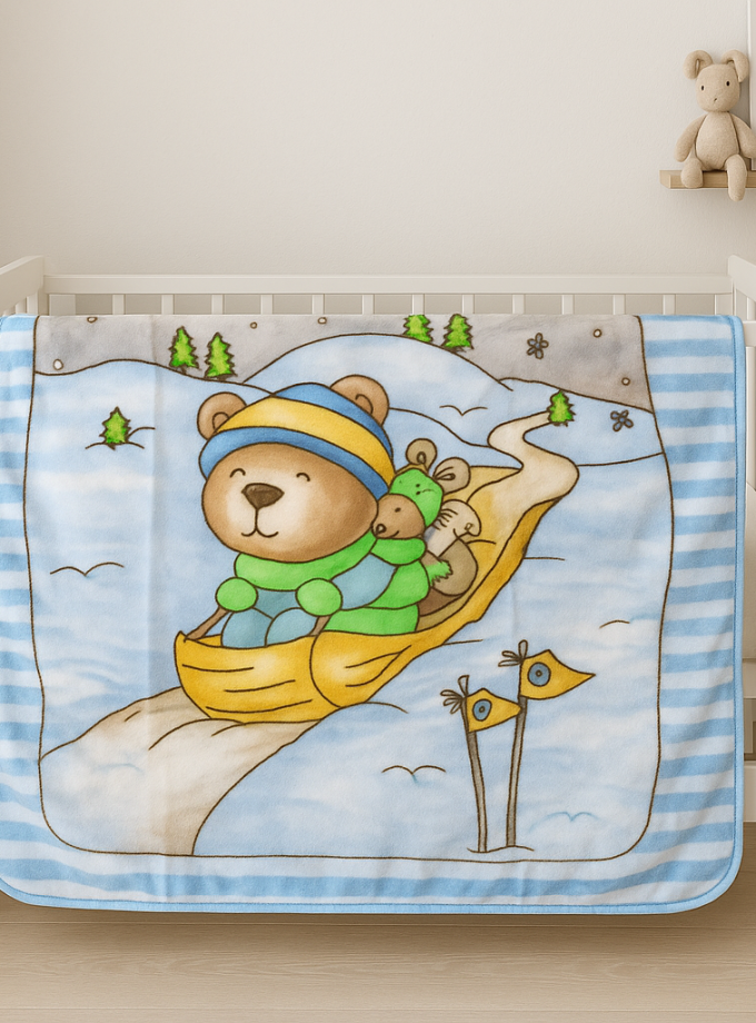 Κουβερτούλα Βελουτέ  Κούνιας Βελουτέ 110x150 Cosmin Dreamy Bear snow Blue