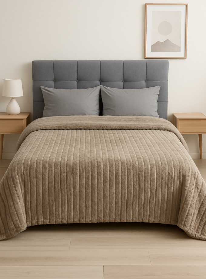 Κουβερτοπάπλωμα Υπέρδιπλο 220x240 Cosmin  Puffy Ribs Light Brown