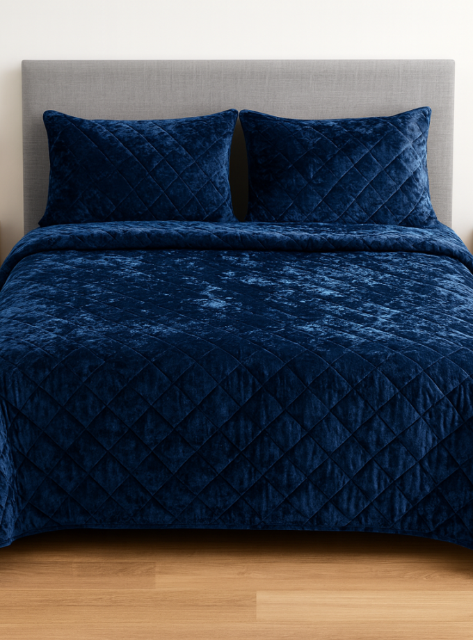 Σετ Κουβερλί Βελούδο 220x240 Cosmin QuiltSet Navy Blue