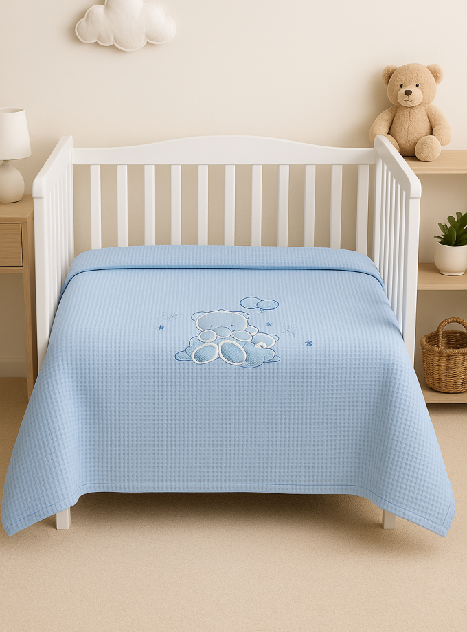 Κουβέρτα Πικέ Κούνιας 110x140 Cosmin  Baby Blue Bear