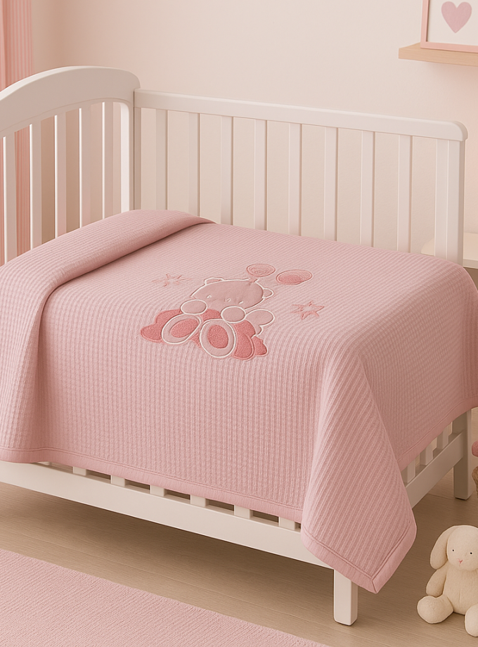 Κουβέρτα Πικέ Κούνιας 110x140 Cosmin Baby Pink Bear