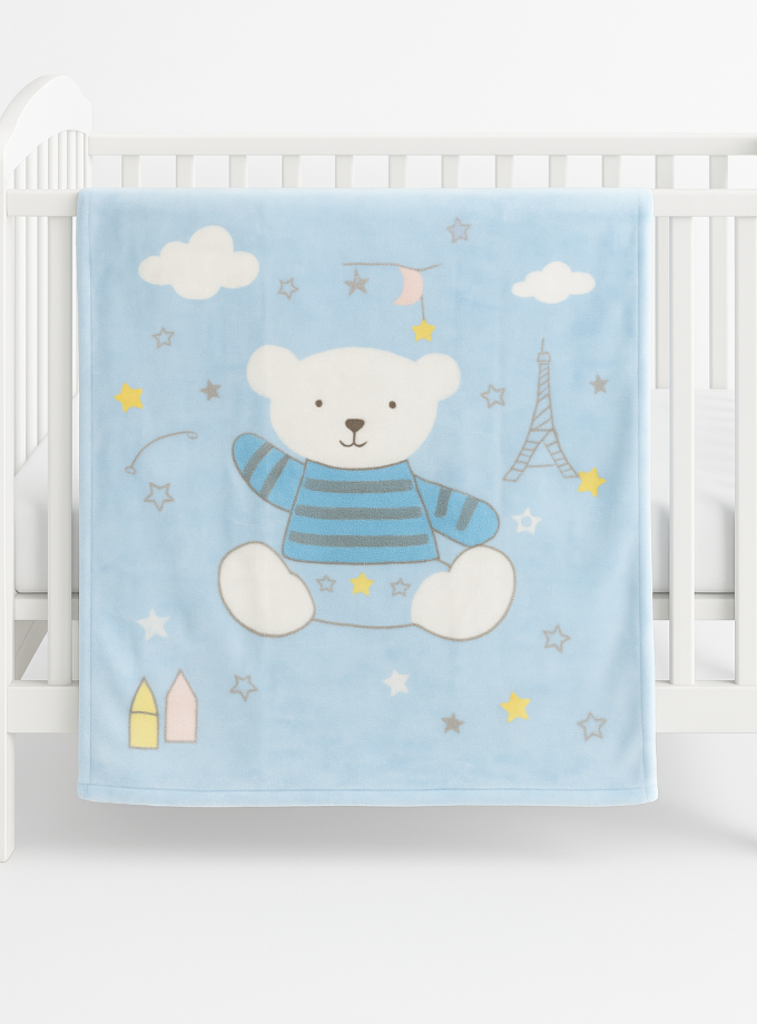 Κουβερτούλα Βελουτέ Κούνιας Βελουτέ 110x150 Cosmin Dreamy Bear Blue