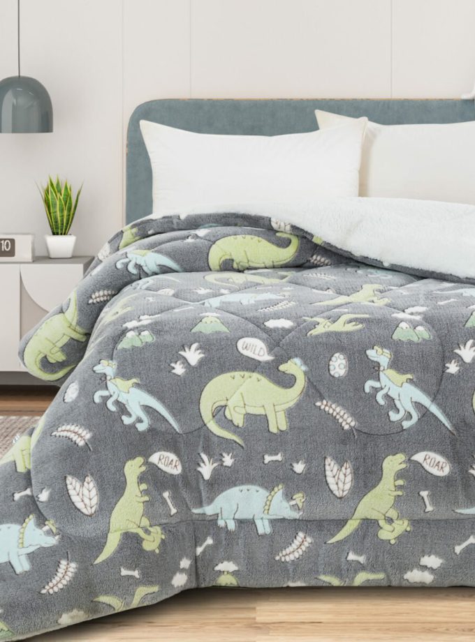 Κουβέρτοπάπλωμα Φωσφοριζέ 160x220 Cosmin Dinosaurs Grey