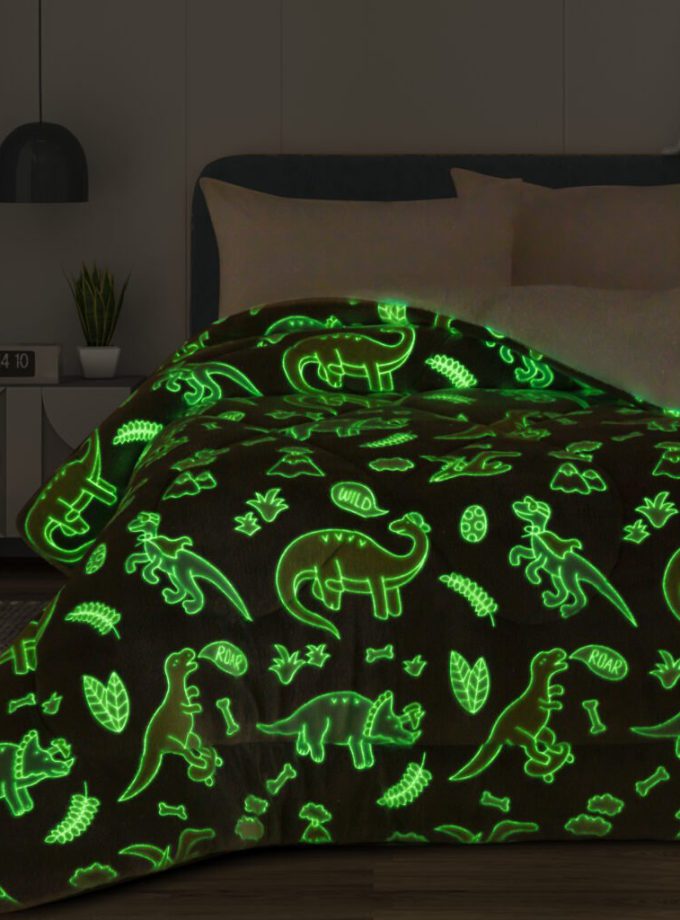 Κουβέρτοπάπλωμα Φωσφοριζέ 160x220 Cosmin Dinosaurs Grey