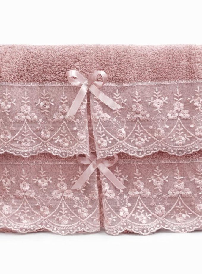 Σετ Πετσέτες 2 Τεμαχίων Cosmin Lace Pink