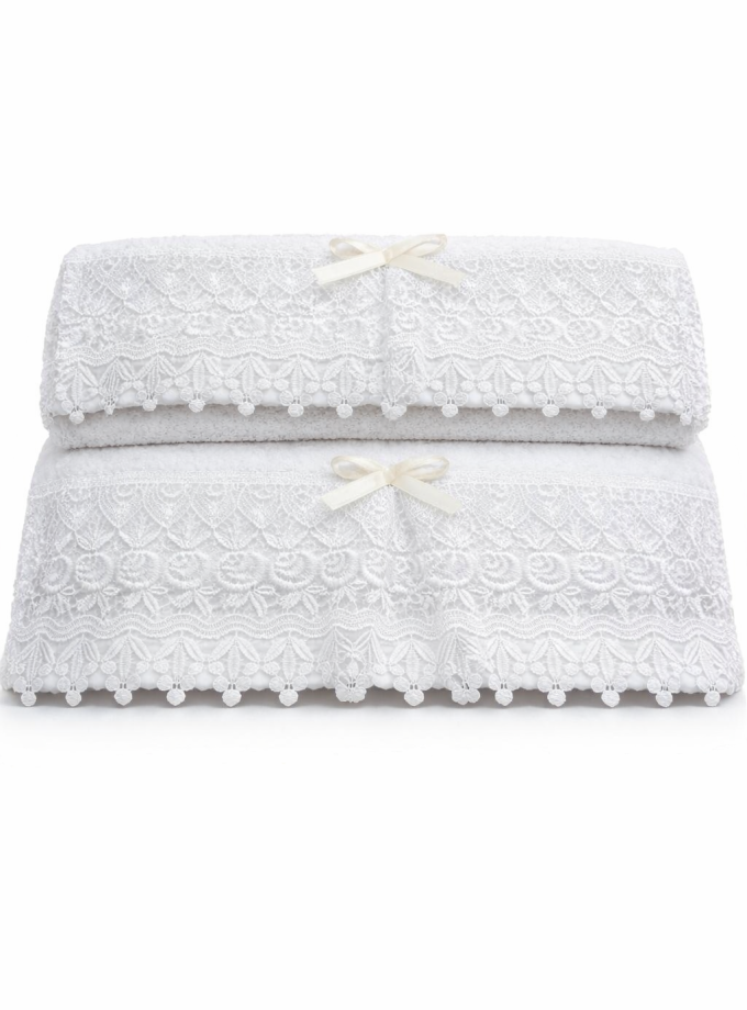 Σετ Πετσέτες 2 Τεμαχίων Cosmin Lace White