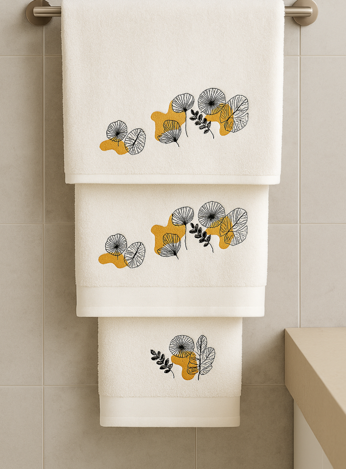 Σετ Πετσέτες 3 Τεμαχιων Cosmin Design White+Yellow