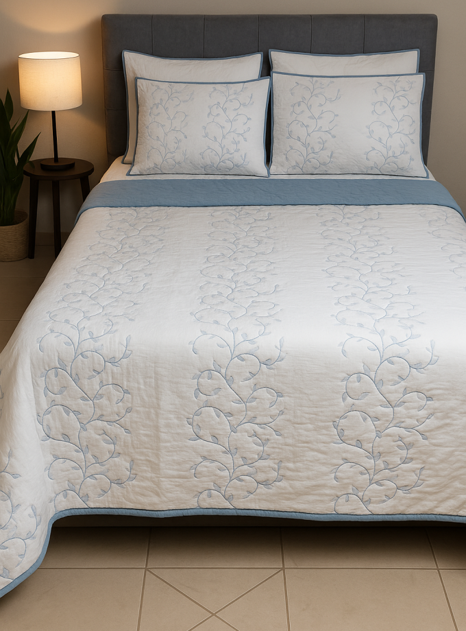 Σετ Κουβερλί 220x240 Cosmin QuiltSet Flowers White