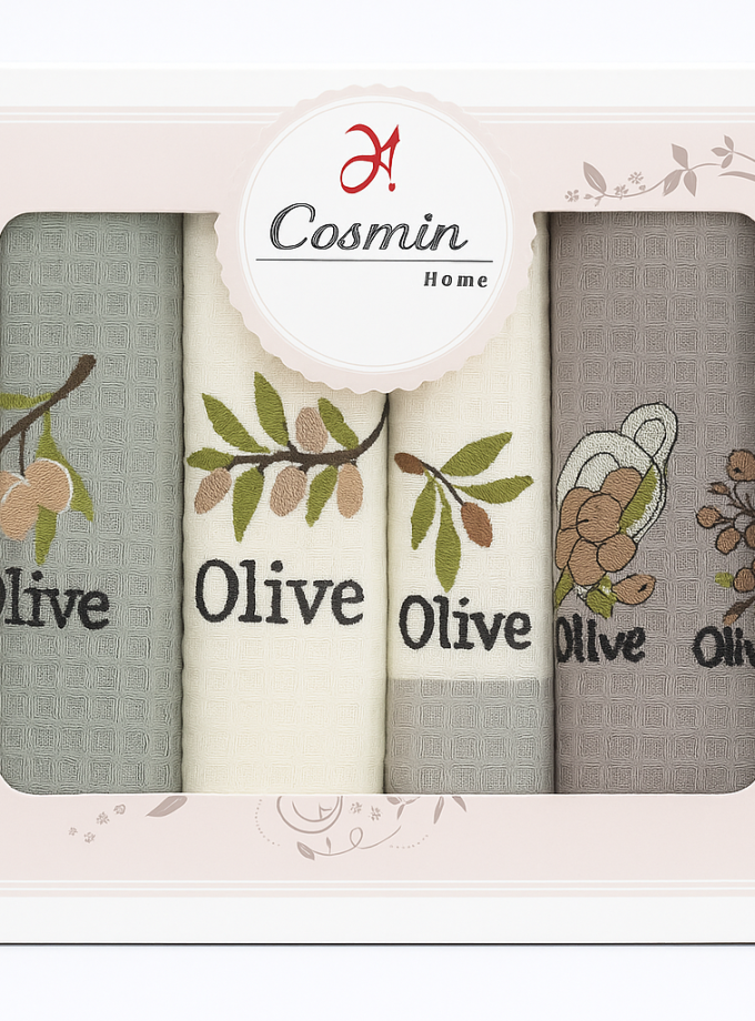 Σετ Ποτηρόπανα 4 Τεμαχίων 40x60 Cosmin  Natural Olive Line