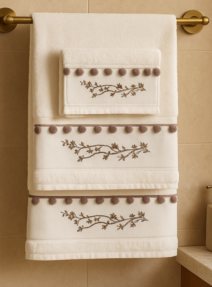 Σετ Πετσέτες 3 Τεμαχιων Cosmin Design White+pom pom