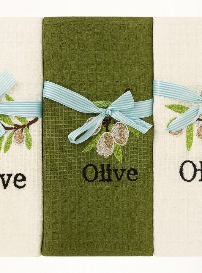 Σετ Ποτηρόπανα 12 Τεμαχίων 40x60 Cosmin Olive Set Green+White