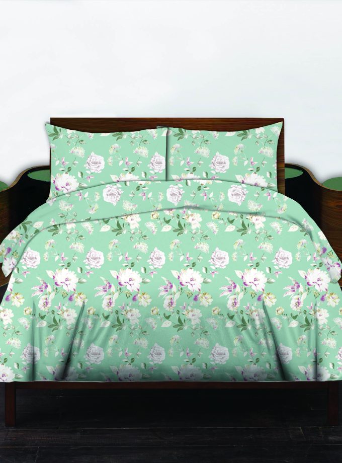 Σετ Σεντόνια Ημίδιπλα 100% Βαμβακερά 170x260 Cosmin Libre Flowers Light Green