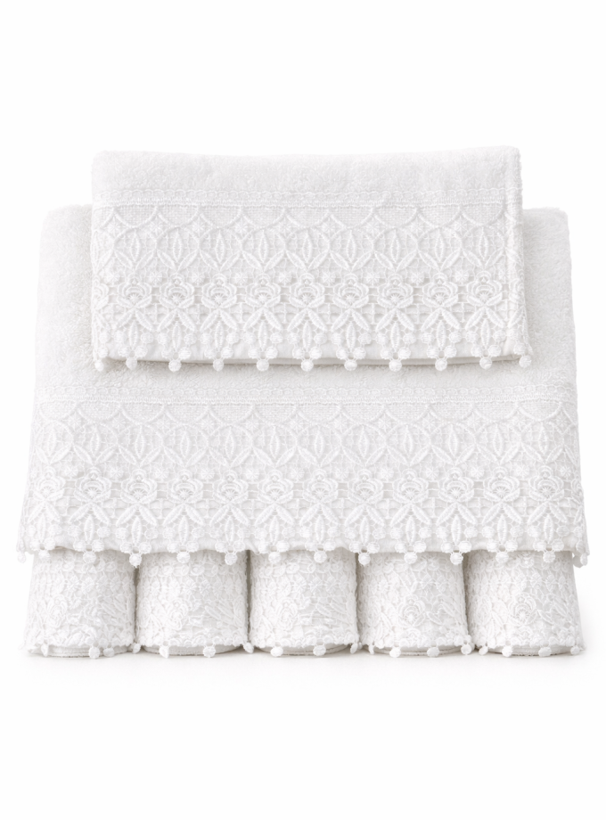 Σετ Πετσέτες 3 Τεμαχίων Cosmin Lace White I