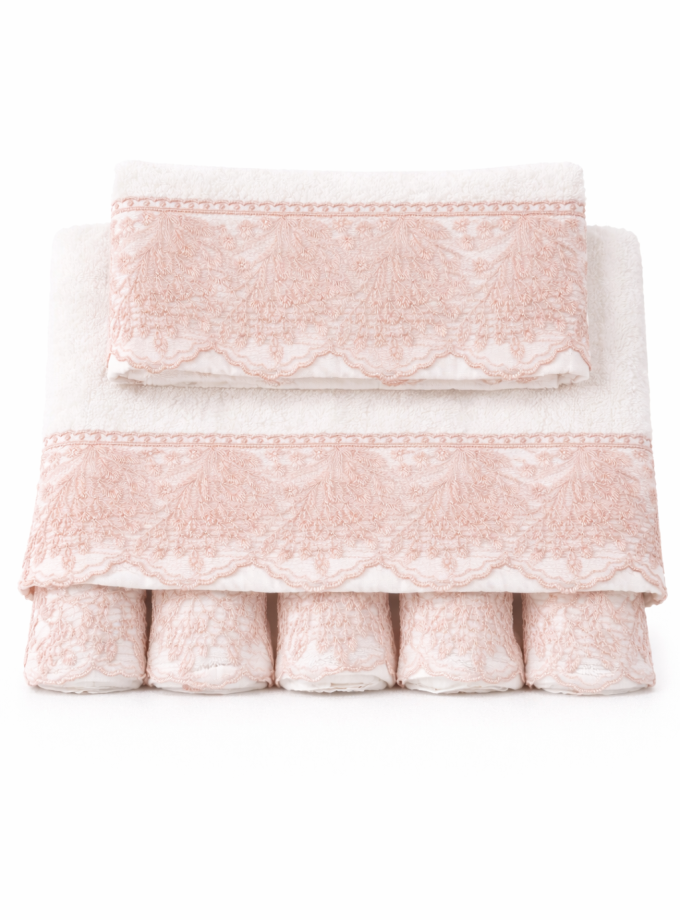 Σετ Πετσέτες 3 Τεμαχίων Cosmin Lace White+Pink