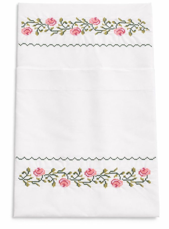 Ζεύγος Μαξιλαροθήκες Κεντημένες 50x70 Cosmin Pillowcases Pink Rose
