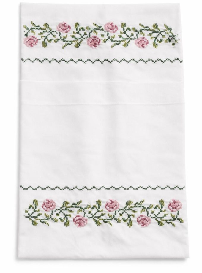 Ζεύγος Μαξιλαροθήκες Κεντημένες 50x70 Cosmin Pillowcases Light Pink Rose