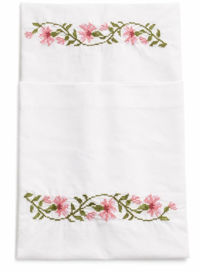 Ζεύγος Μαξιλαροθήκες Κεντημένες 50x70 Cosmin Pillowcases Pink Flowers