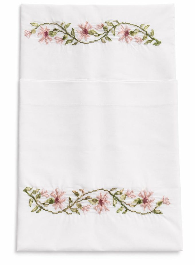 Ζεύγος Μαξιλαροθήκες Κεντημένες 50x70 Cosmin Pillowcases Light Pink Flowers