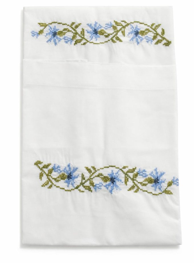 Ζεύγος Μαξιλαροθήκες Κεντημένες 50x70 Cosmin Pillowcases Blue Flowers