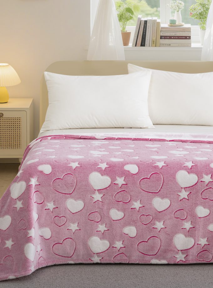 Κουβέρτα Παιδική Φωσφοριζέ Ημίδιπλη 160x220 Cosmin Pink Hearts