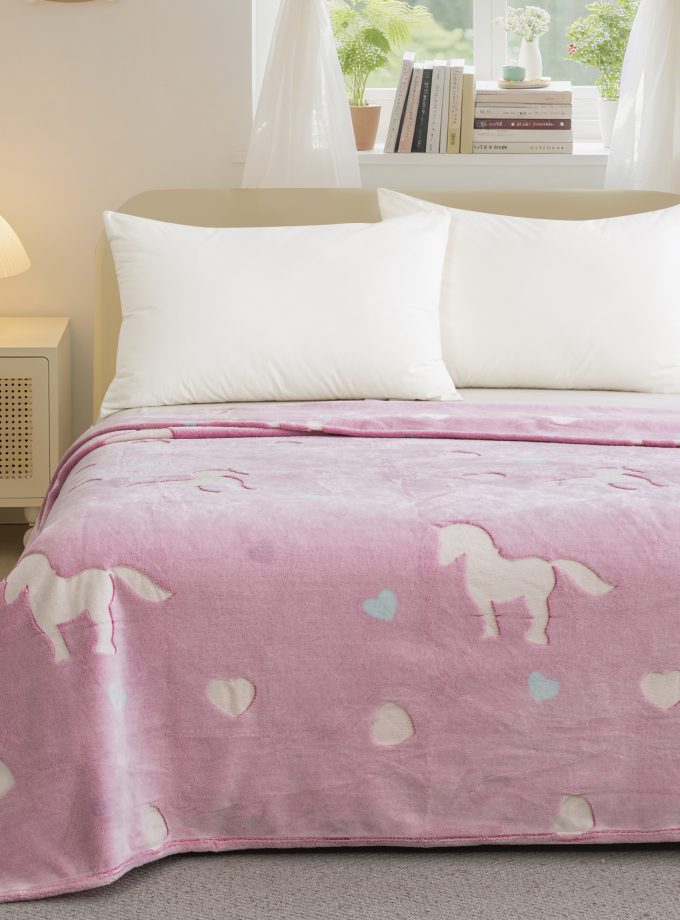 Κουβέρτα Παιδική Φωσφοριζέ Ημίδιπλη 160x220 Cosmin Pink Horses