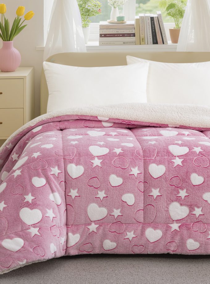 Κουβερτοπάπλωμα Φωσφοριζέ Ημίδιπλο 160x220 Cosmin Pink Hearts