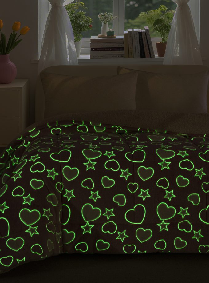 Κουβερτοπάπλωμα Φωσφοριζέ Ημίδιπλο 160x220 Cosmin Pink Hearts