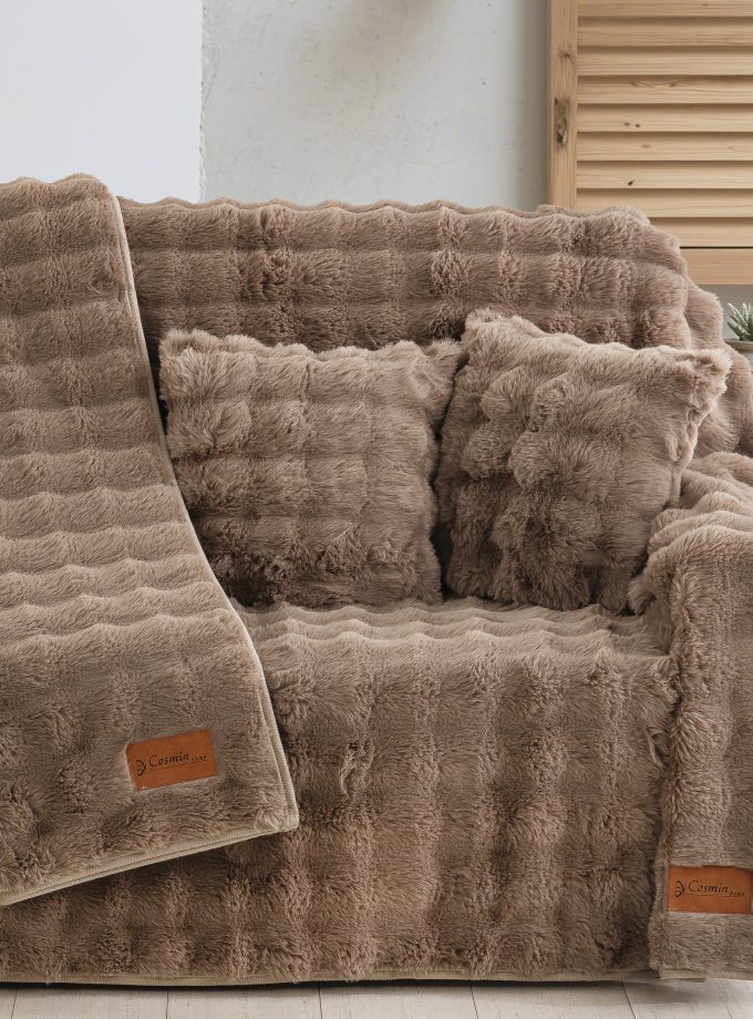 Γούνινη Μαξιλαροθήκη Διακοσμητική  (40x40) Cosmin Soft Aura Taupe