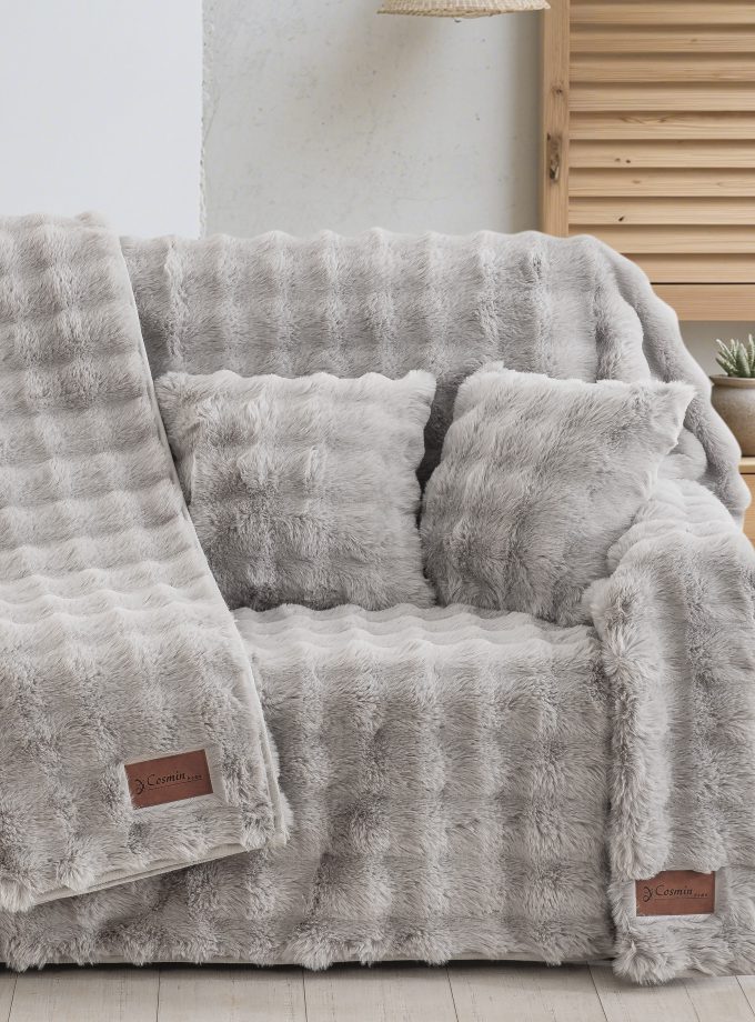 Γούνινη Μαξιλαροθήκη Διακοσμητική  (40x40) Cosmin Soft Aura Grey