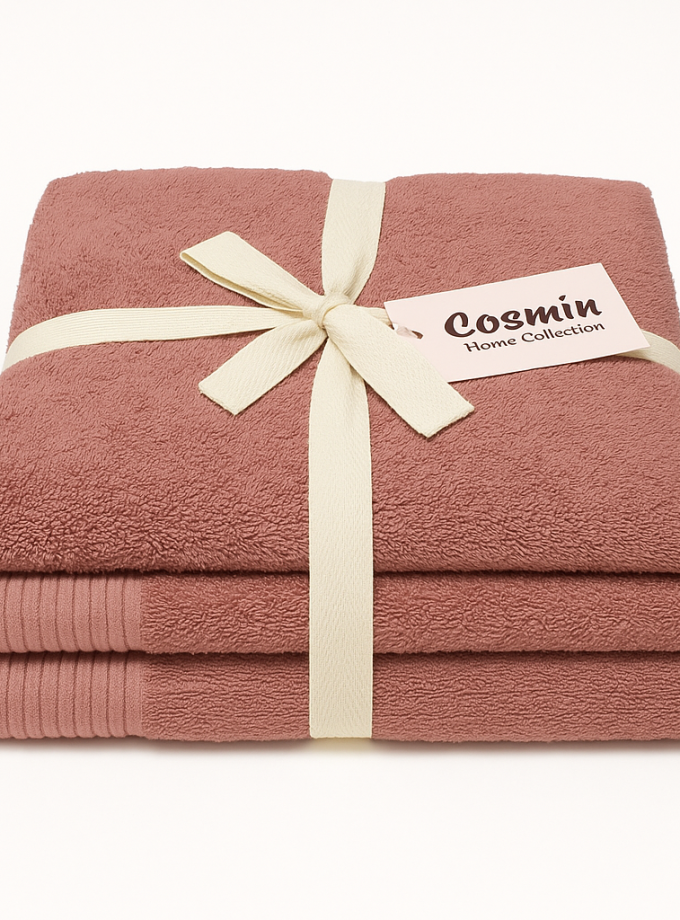 Σετ Πετσέτες 3 Τεμαχίων Cosmin Serenity II Dark Pink