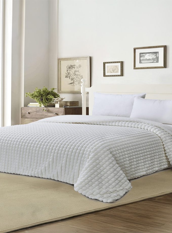 Κουβερτοπάπλωμα Υπέρδιπλο 220x240 Cosmin Puffy Ribs Square White