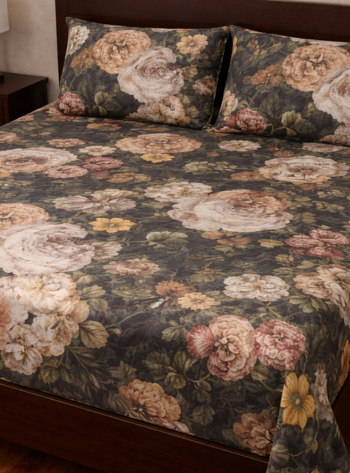 Σετ Σεντόνια Υπέρδιπλα 240x270 Cosmin Royal Flowers Black