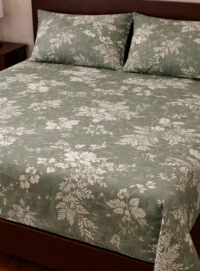 Σετ Σεντόνια Υπέρδιπλα 240x270 Cosmin Eldi Flannel Flowers Green