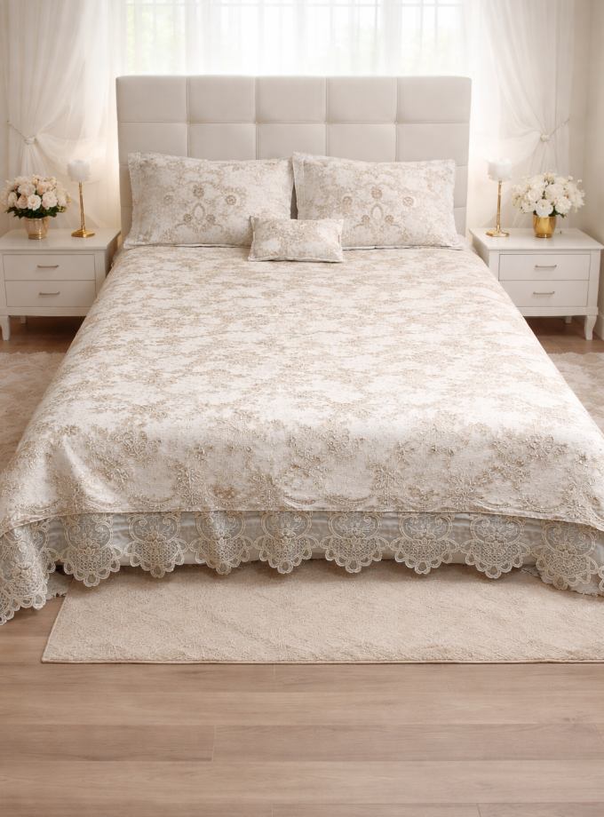 Σετ Νυφικό Κουβερλί Υπέρδιπλα 260x260 Cosmin Bridal White-Beige