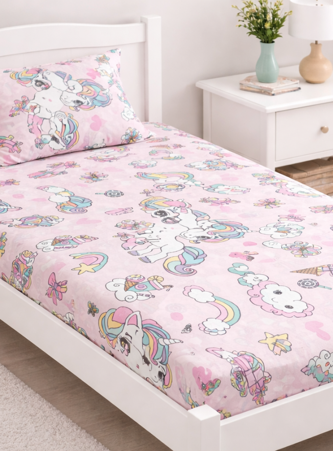 Σετ Παιδικά Σεντόνια Ημίδιπλα 165x270 Cosmin Pink Unicorns