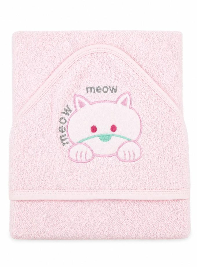 Βρεφική Κάπα Με Κουκούλα 75x75 Cosmin Baby Pink Cat