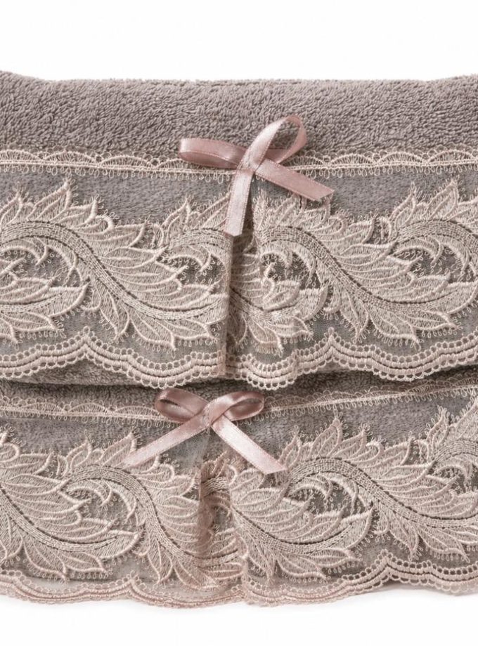 Σετ Πετσέτες 2 Τεμαχίων Cosmin Lace Dark Pink