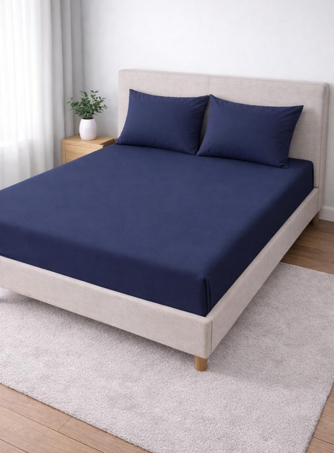Σετ Σεντόνια με Λάστιχο 160x200+30 Βαμβακοσατέν Cosmin Home Imports Dark Blue