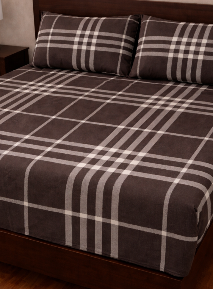 Σετ Σεντόνια με Λάστιχο 160x200+30 Cosmin Eldi Flannel Cart Brown