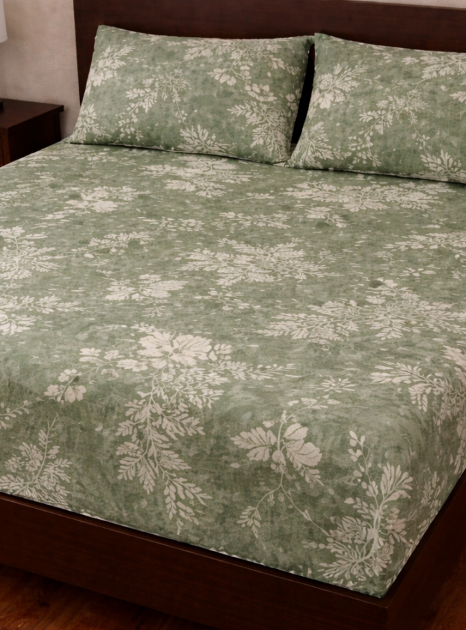 Σετ Σεντόνια με Λάστιχο 160x200+30 Cosmin Eldi Flannel Flowers Green