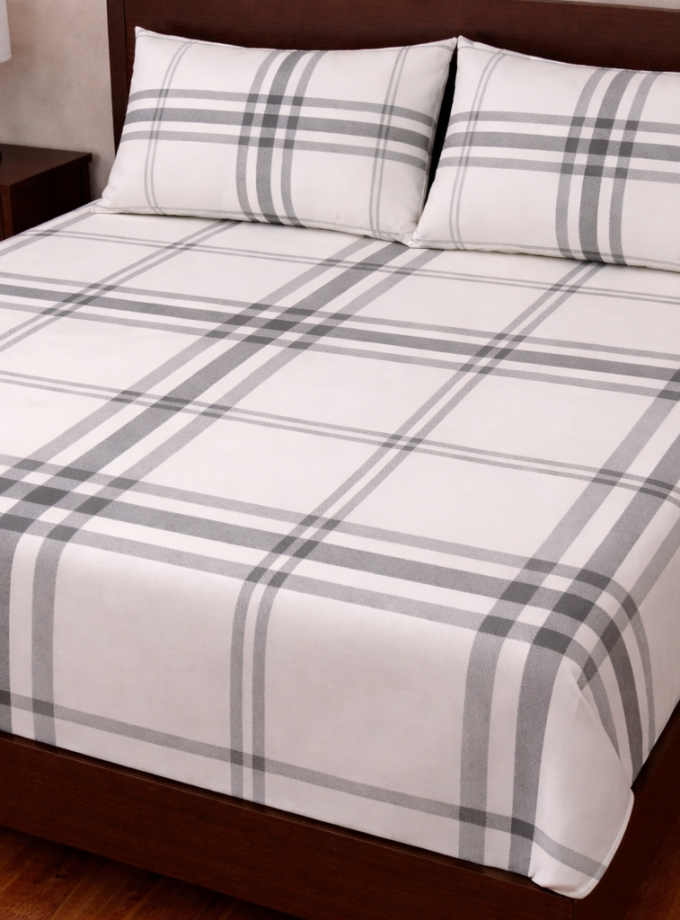 Σετ Σεντόνια με Λάστιχο 160x200+30 Cosmin Eldi Flannel White-Grey Cart
