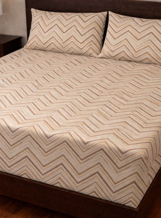 Σετ Σεντόνια με Λάστιχο 160x200+30 Cosmin Royal Wave Beige