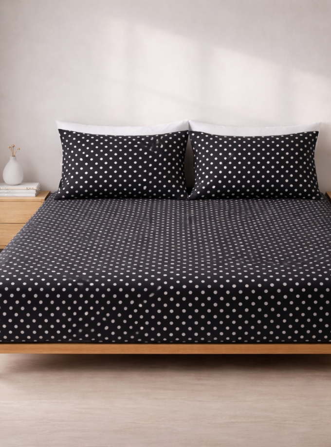 Σετ Σεντόνια με Λάστιχο 160x200+30 Cosmin Dot Elegance Black