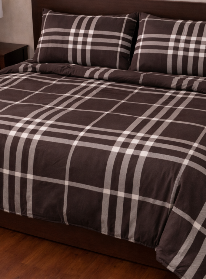 Σετ Παπλωματοθήκη Υπέρδιπλη 220x240 Cosmin Eldi Flannel Cart Brown