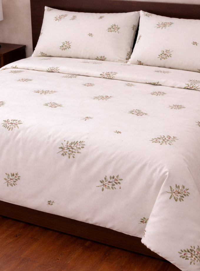 Σετ Παπλωματοθήκη Υπέρδιπλη 220x240 Cosmin Eldi Flannel Flowers White