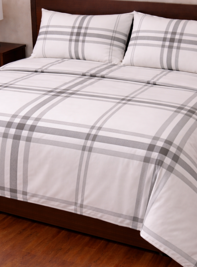 Σετ Παπλωματοθήκη Υπέρδιπλη 220x240 Cosmin Eldi Flannel Cart White-Grey