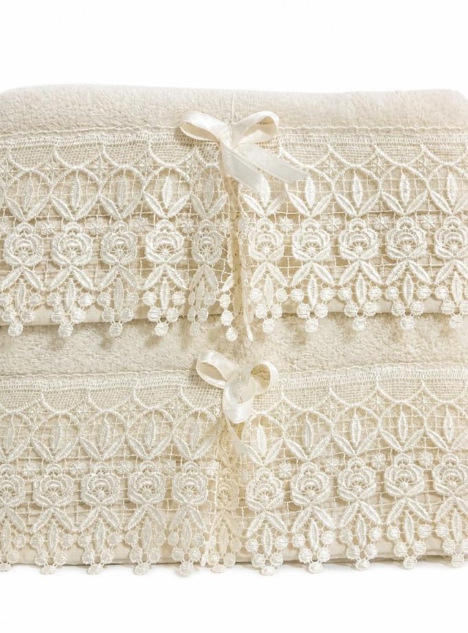 Σετ Πετσέτες 2 Τεμαχίων Cosmin Lace Ecrou Rose