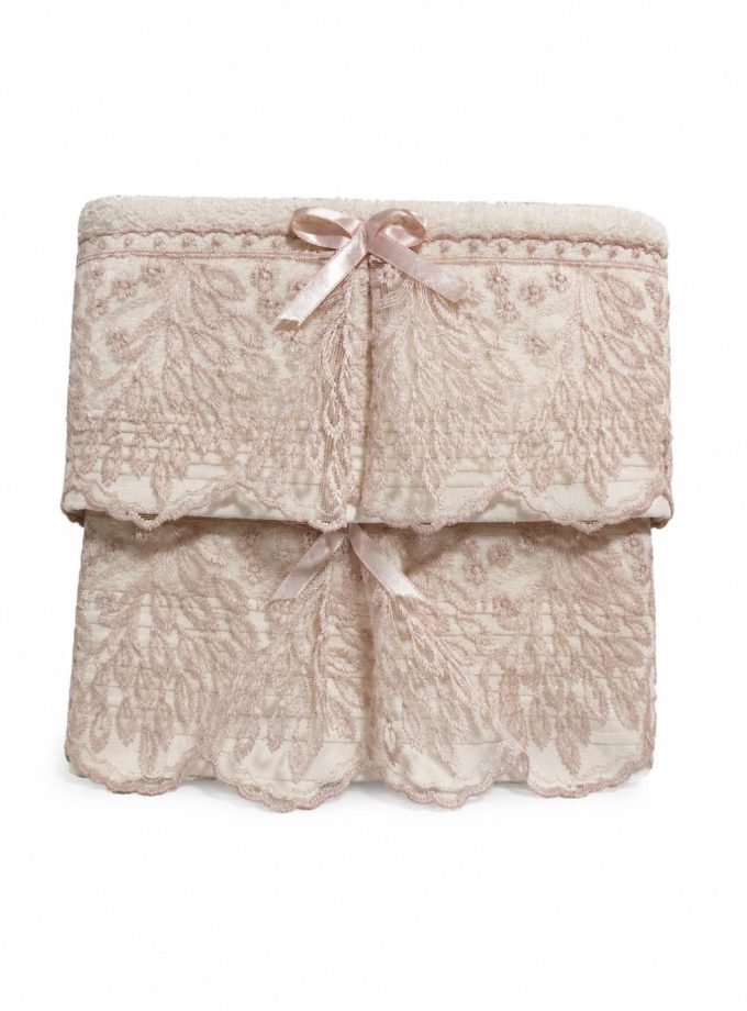 Σετ Πετσέτες 2 Τεμαχίων Cosmin Lace White+Pink